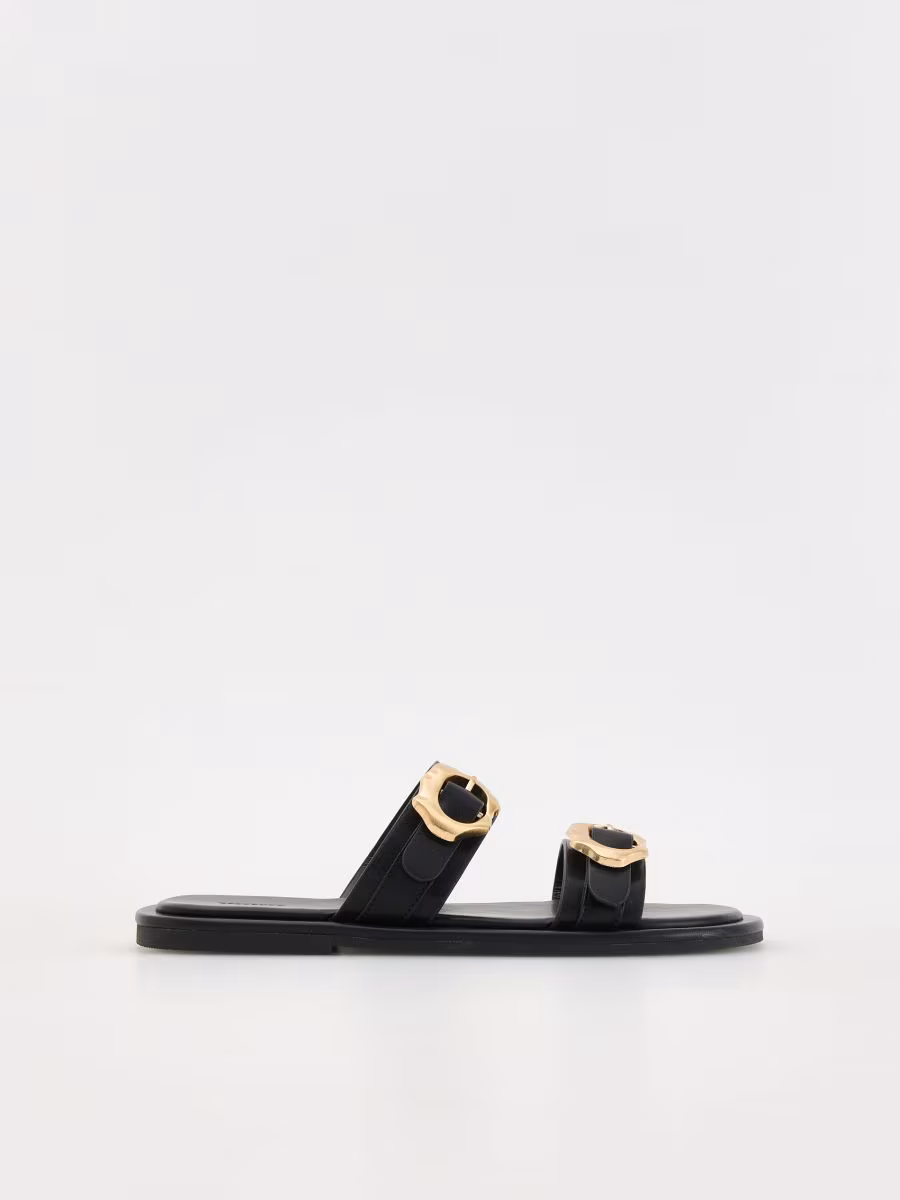 Sliders With Leather Rich Straps And Buckle