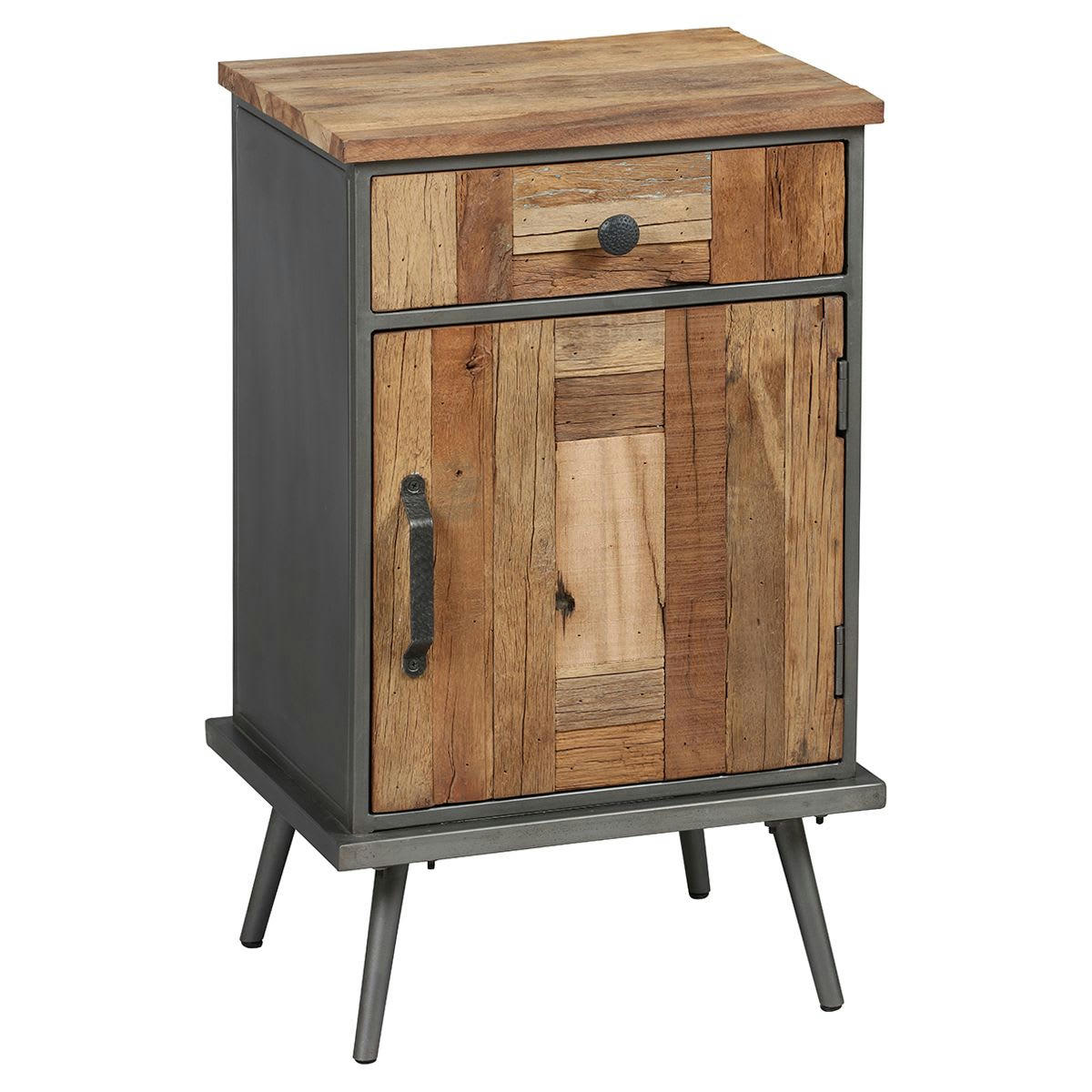 LEONARD - LEONARD - Table de chevet en bois massif et métal gris