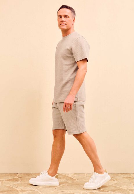 Mens Brown Cotton Waffle Textured T-Shirt