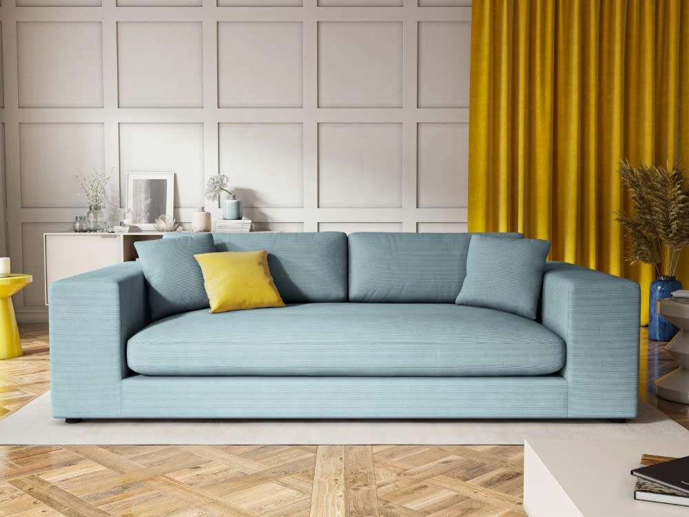 TENDANCE - Canapé 4 places en tissu structuré bleu clair