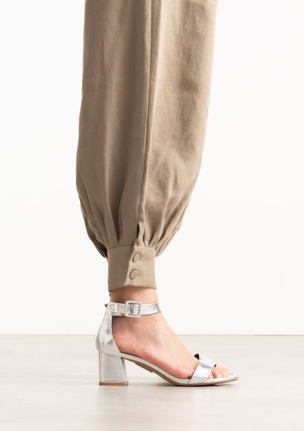 Zilveren metallic sandalen met blokhak