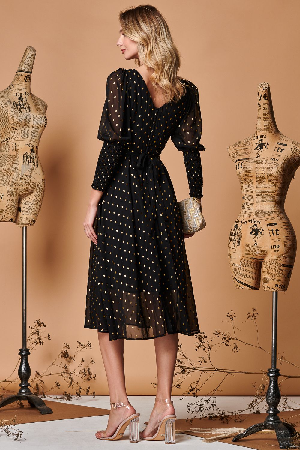 Jolie Moi Metallic Chiffon Puff Sleeve Maxi Dress