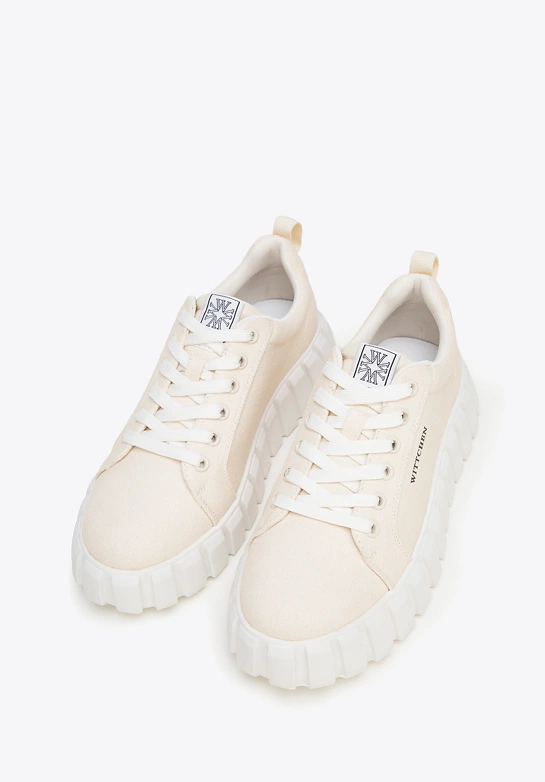 Damskie sneakersy na platformie jasny beż
