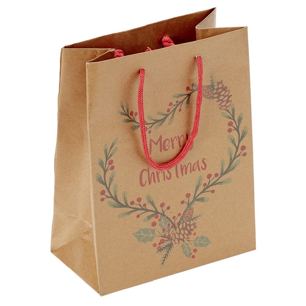 Sac cadeau papier recyclé marron lanière rouge Taille M