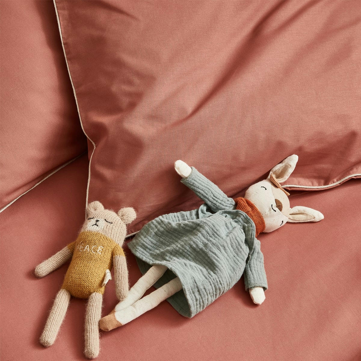 AURORE - Parure de lit unie en coton terracotta 200x200