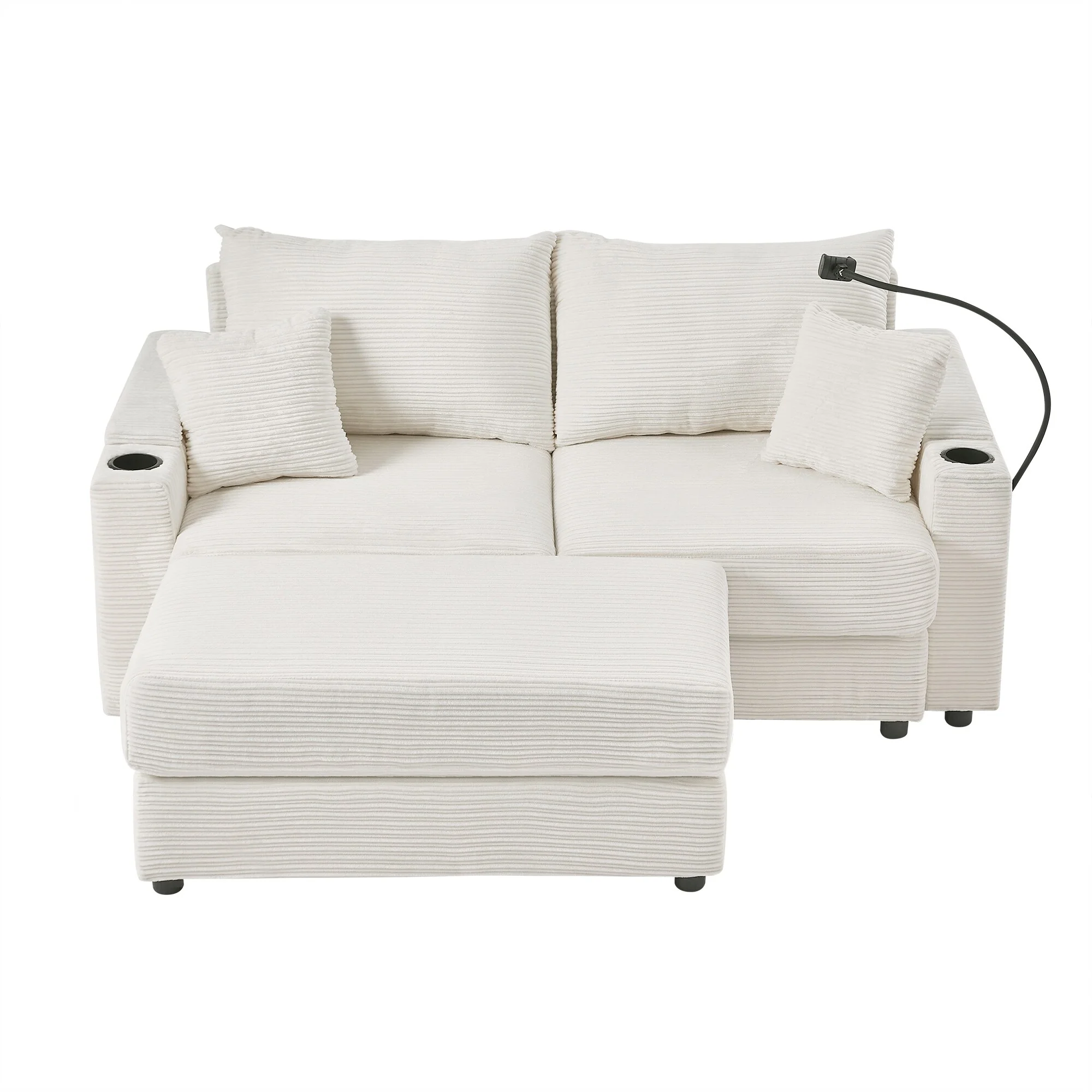 Modern Modular Loveseat Set with Storage Armrests and USB Ports and Ottoman for Comfortable and Organized Living Spaces