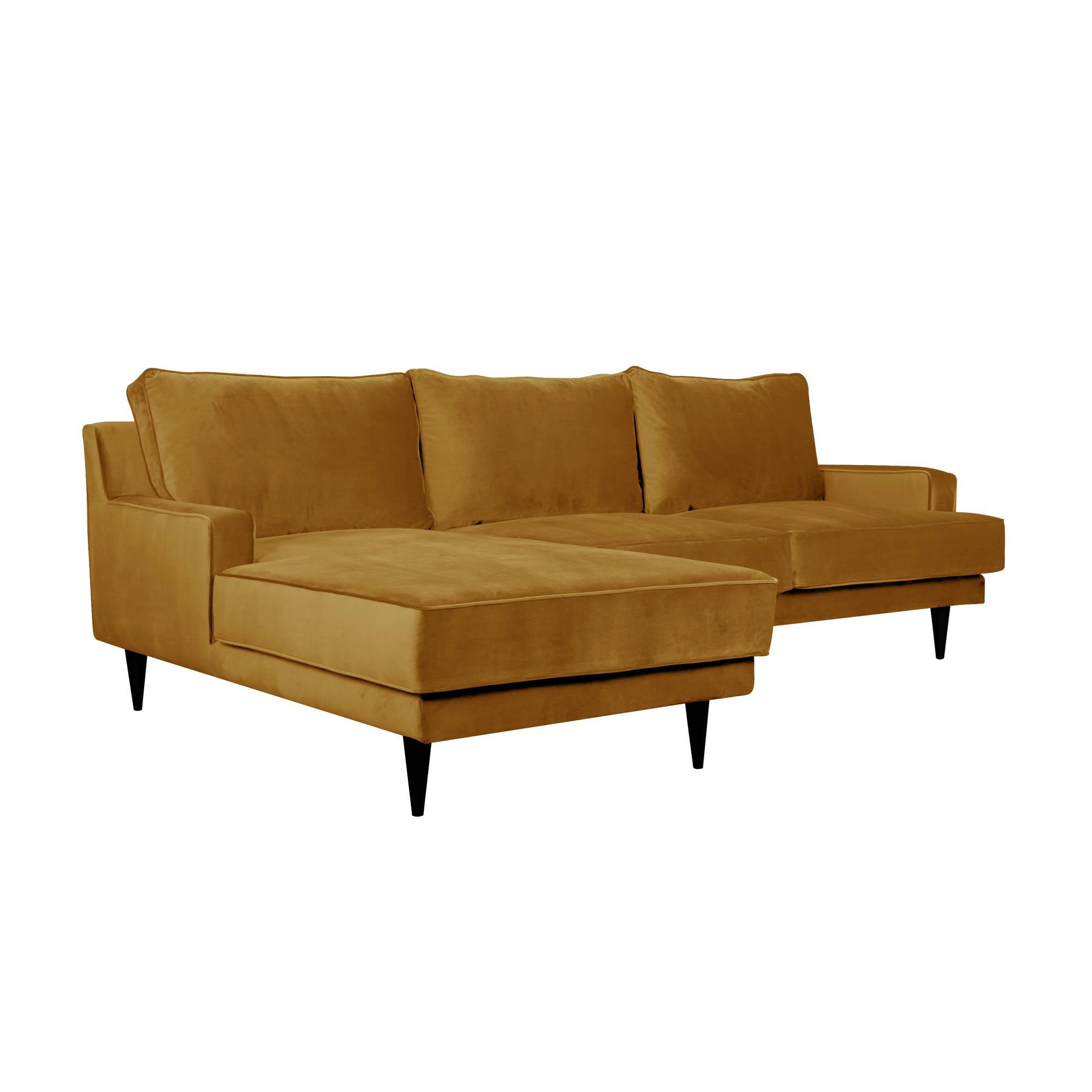 OSCAR - Canapé d'angle en tissu velours Canapé angle gauche jaune mordoré