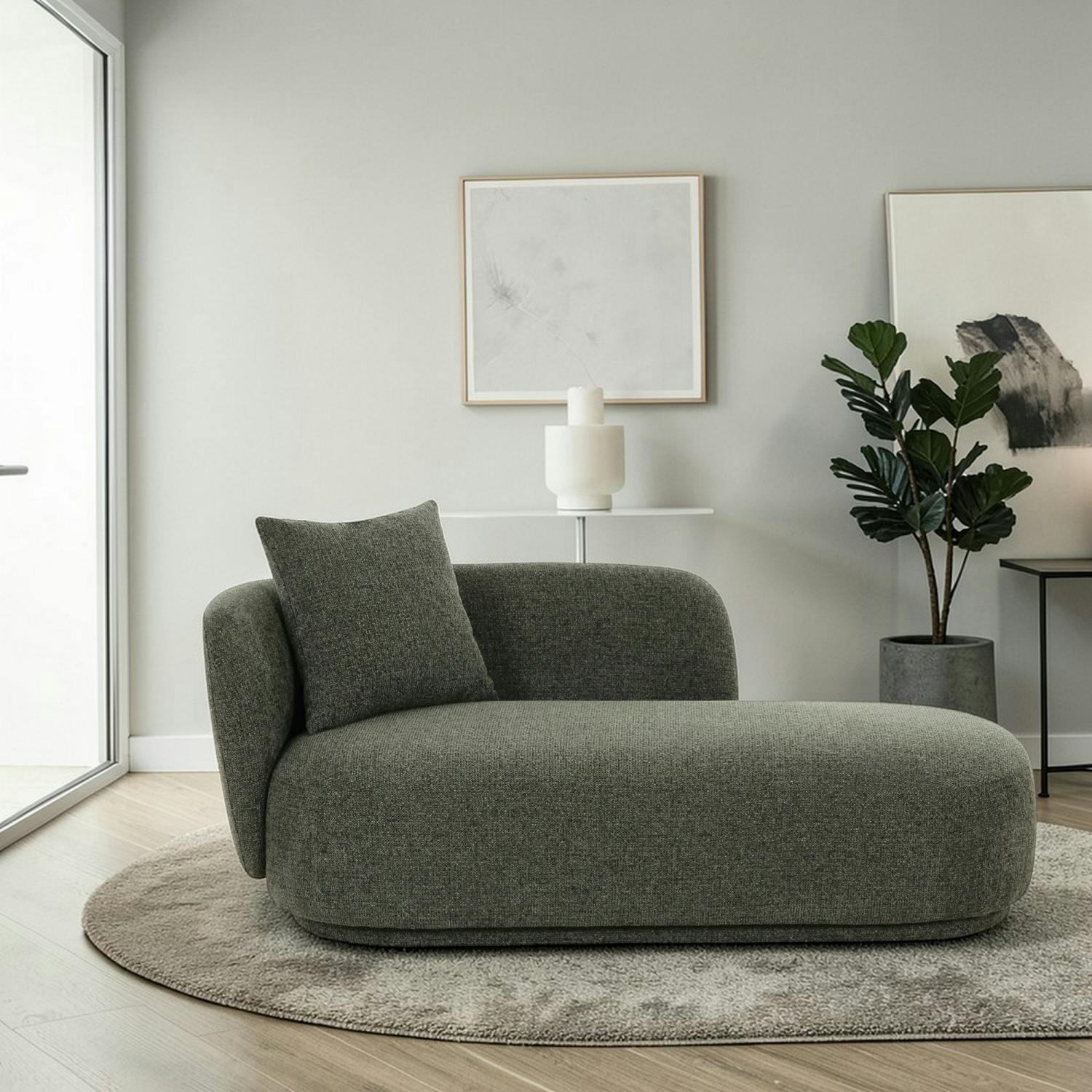 Méridienne verte design organique et coussin assorti NAMSOS