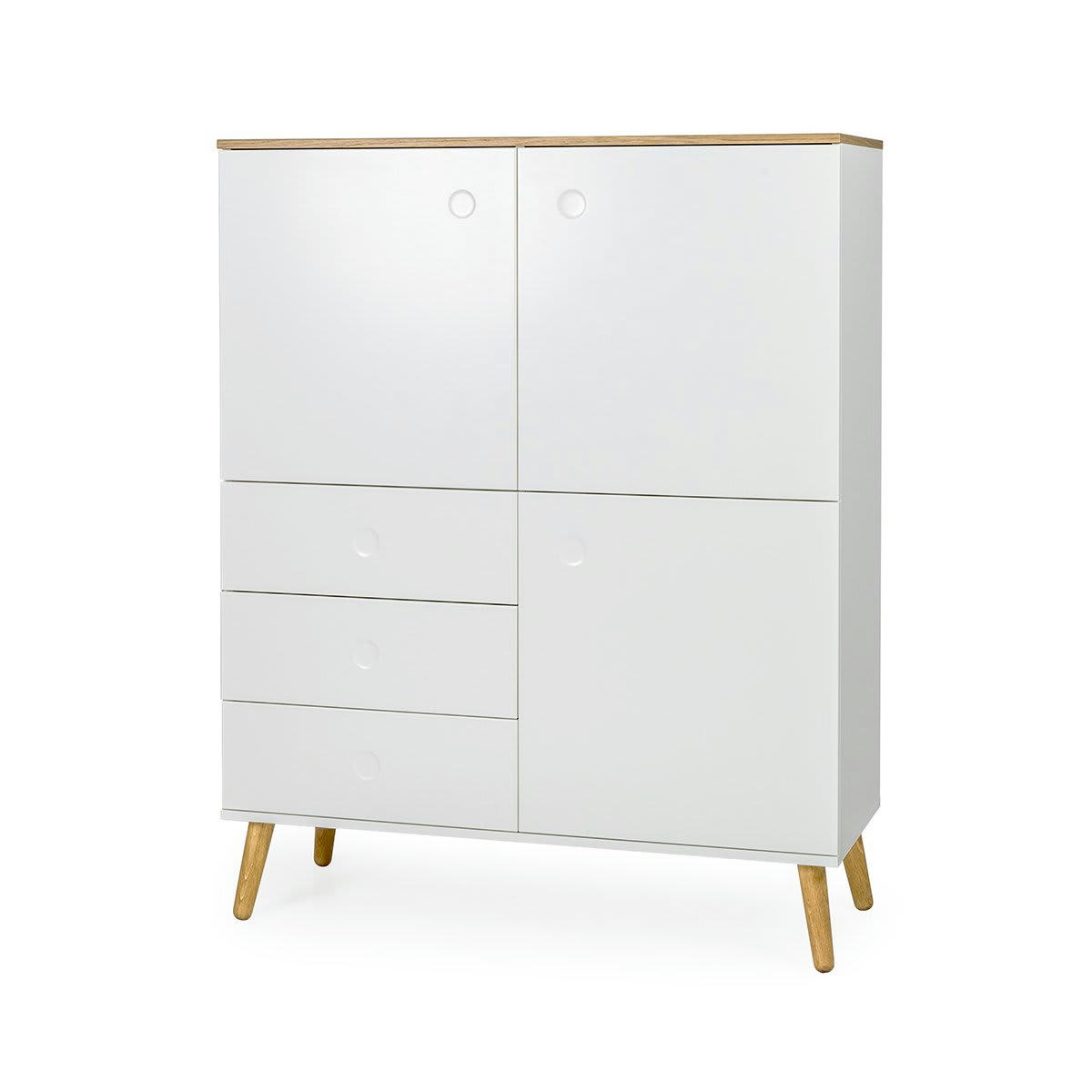 ZINO - Buffet haut 3 portes 3 tiroirs style scandinave blanc