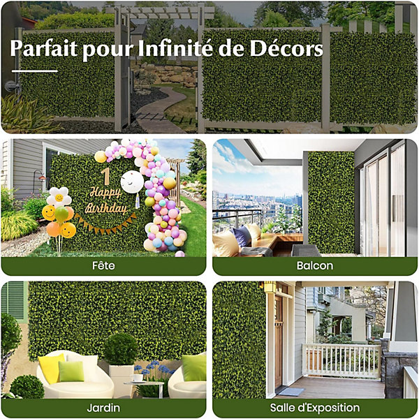 Mur Végétal Artificiel, en Herbe, 12 Pièces Panneau de Haie Carré, 50 x 50 CM, Fausse Plante pour Interieur Exterieur
