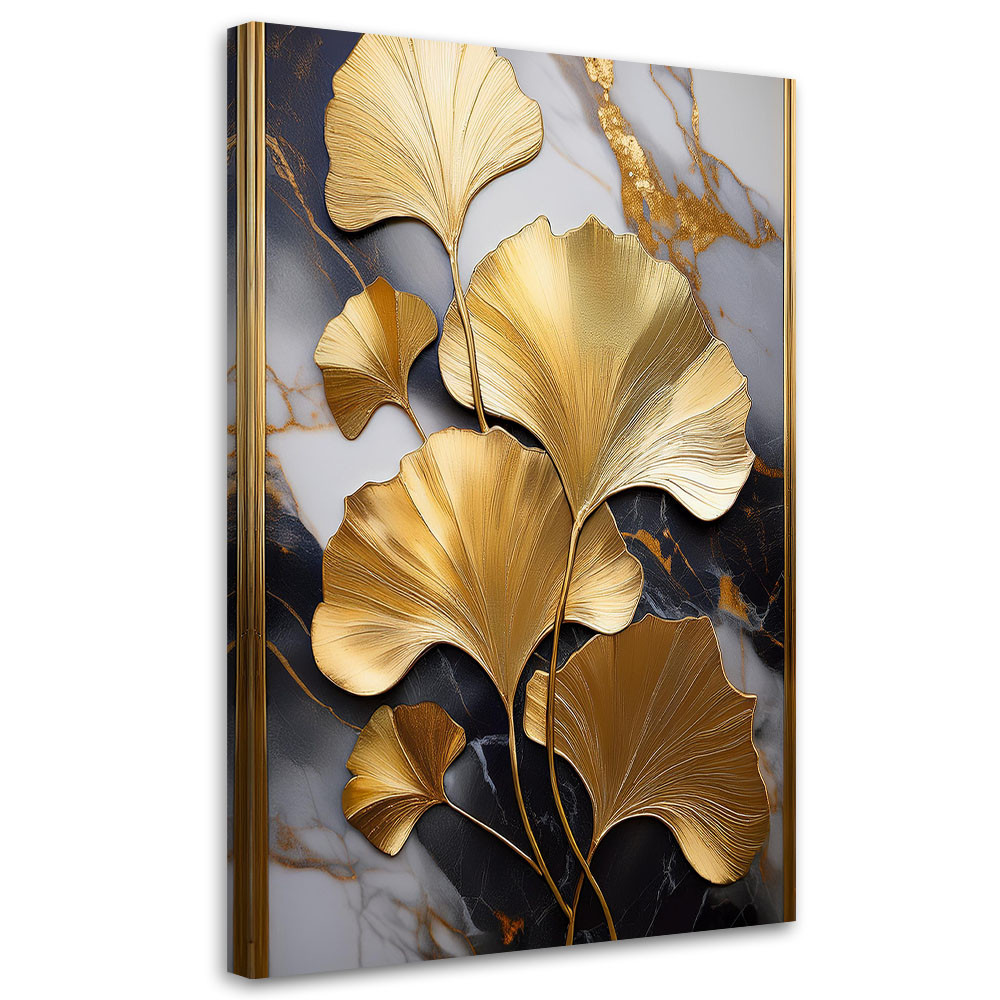 Feeby Obraz na płótnie, Ginko Kwiaty Złoty Marmur Glamour 40x60