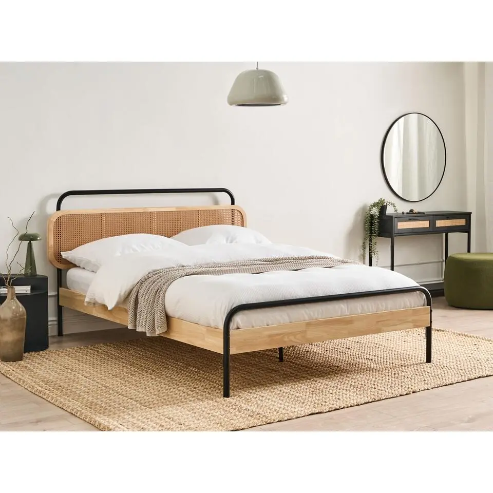 BOUSSICOURT - Tweepersoonsbed - Lichtbruin - 140 x 200 cm - Rubberhout