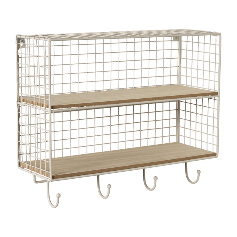 Wandrek wire met haken - beige - 40x32x14 cm