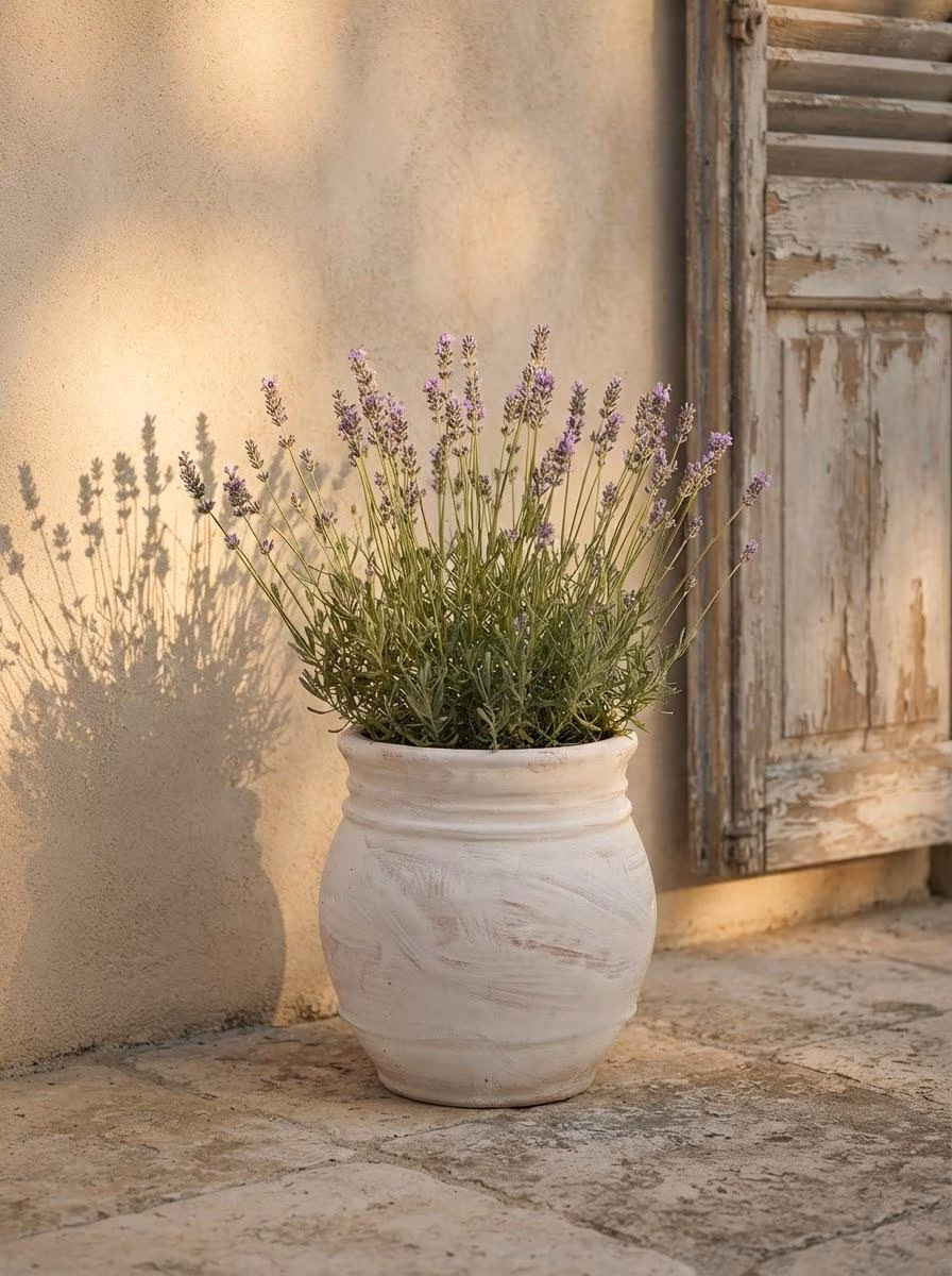 Handmade Aged White Terracotta Planter, Rustic Mediterranean Clay Pot (Large)