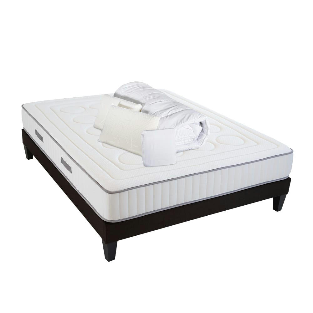 CRISTAL - Ensemble  180x200  Matelas + Sommier Bois + Accessoires