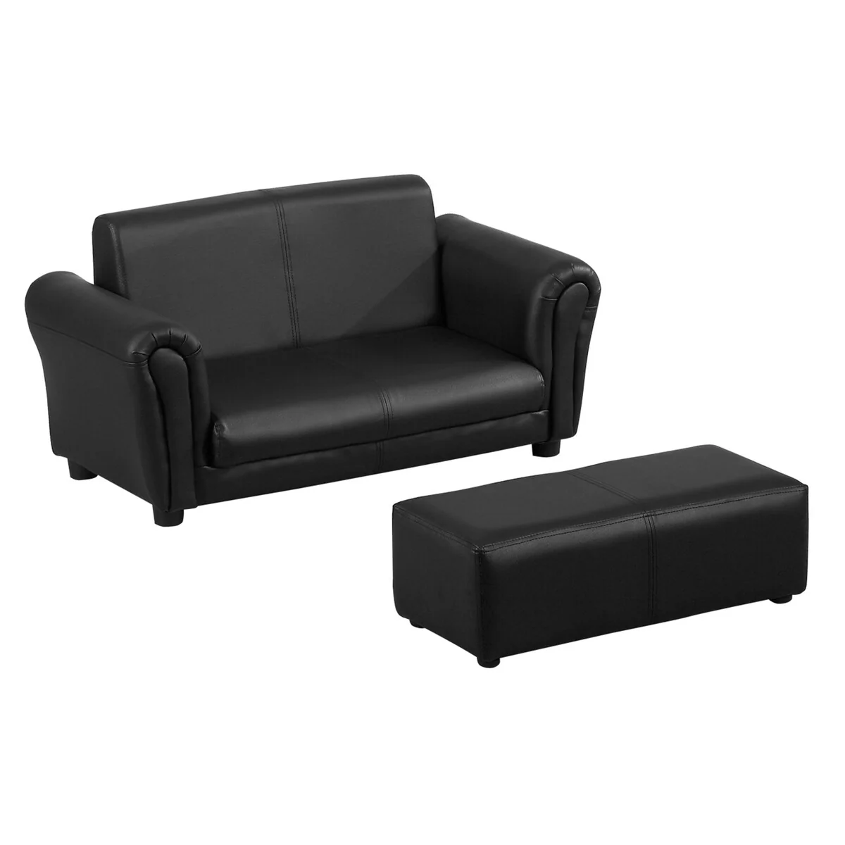 Qaba Kids Sofa Set with Footstool for Toddlers and Babies, Black