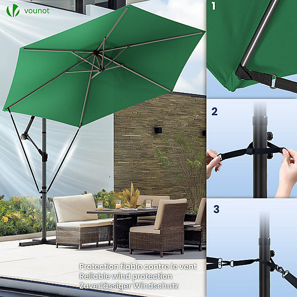 Parasol deporte 3M avec housse de protection et sangle de fixation Vert VOUNOT