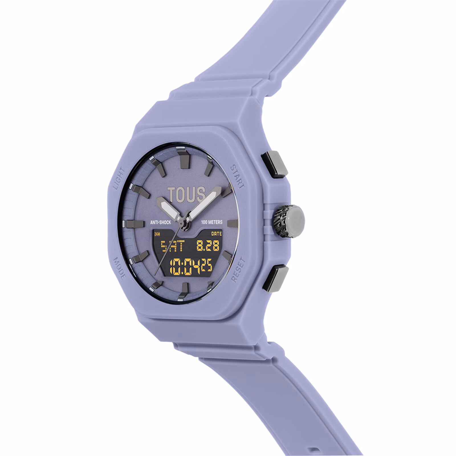 Reloj analógico/digital de acero IP lila con brazalete de nylon lila Bet