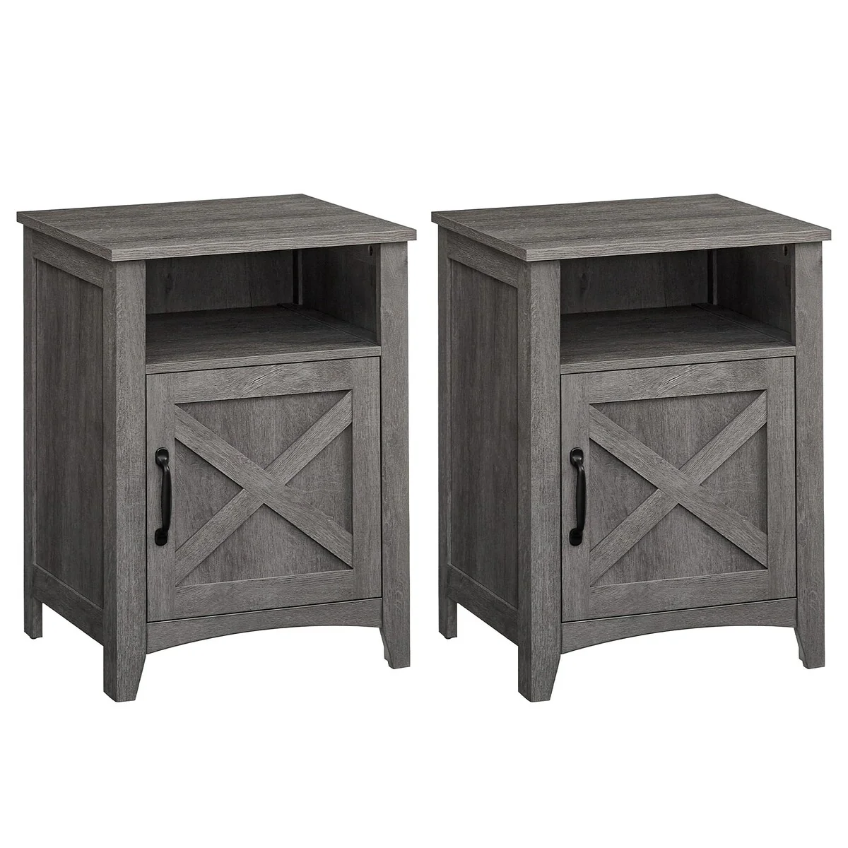 Farmhouse Nightstands with Charging Station, Set of 2, Bedside Tables with Drawer, Open Compartment, Side Tables with Storage