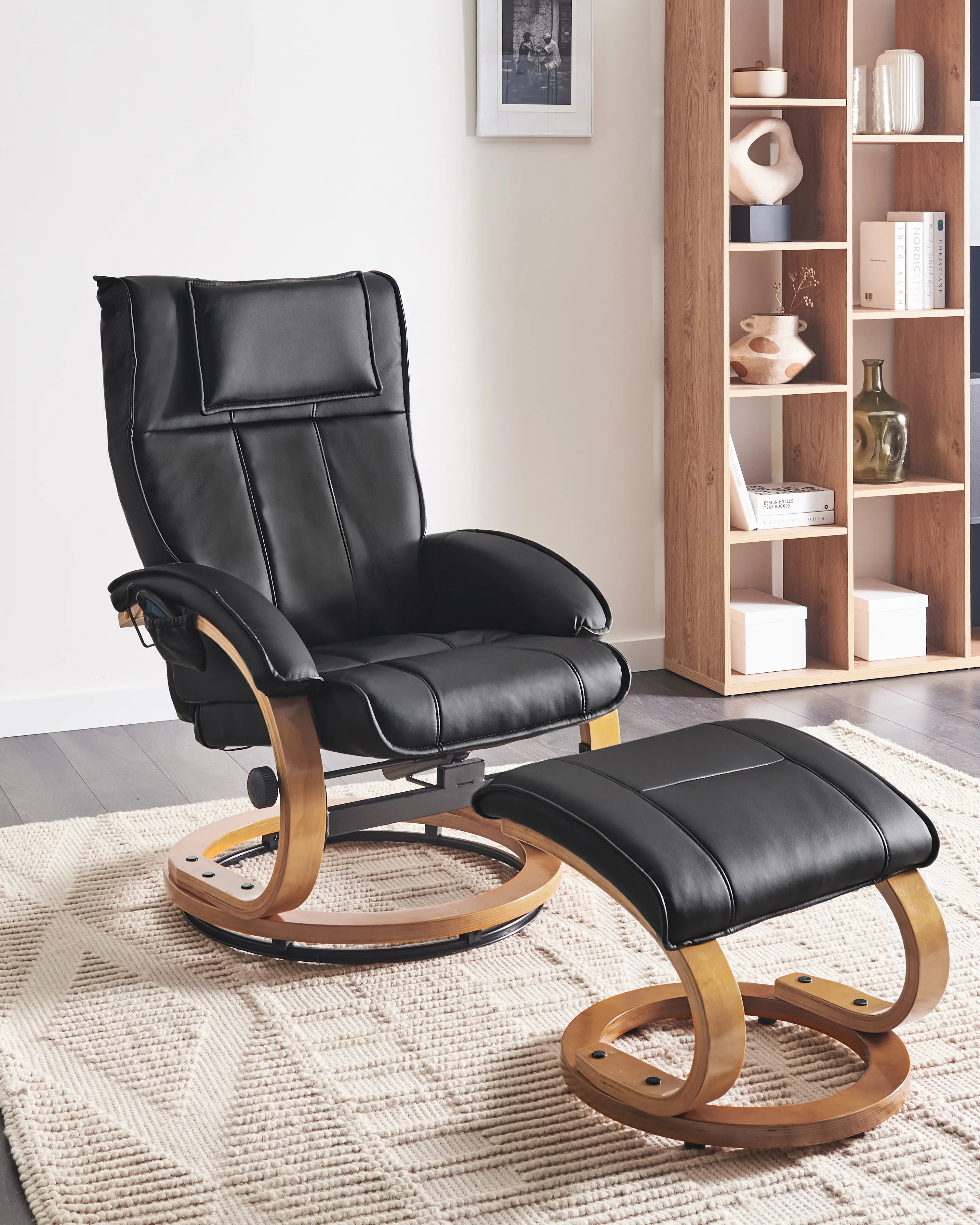 Massage Chair MAJESTIC with Footstool Faux Leather Black