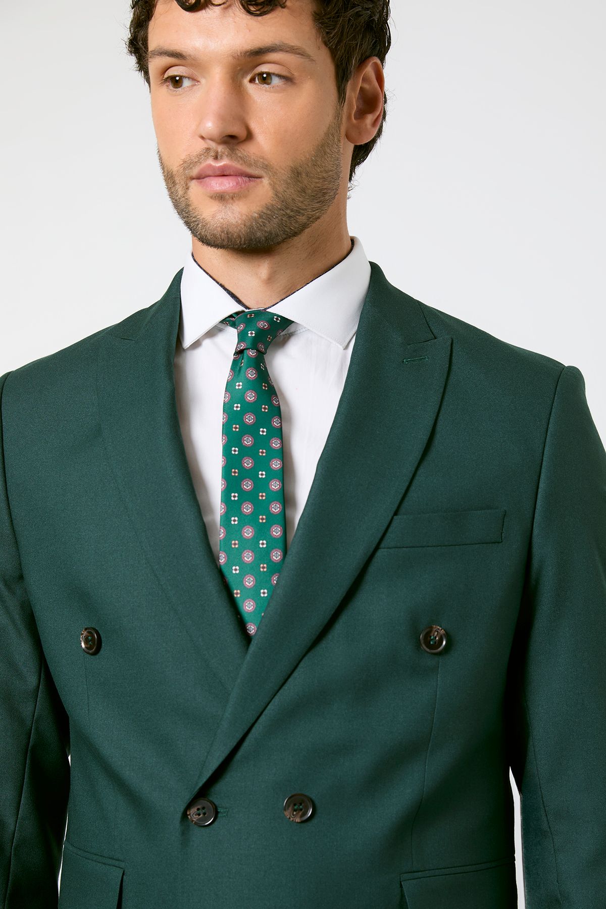 Burton Dark Green Slim Fit Double Breasted Blazer