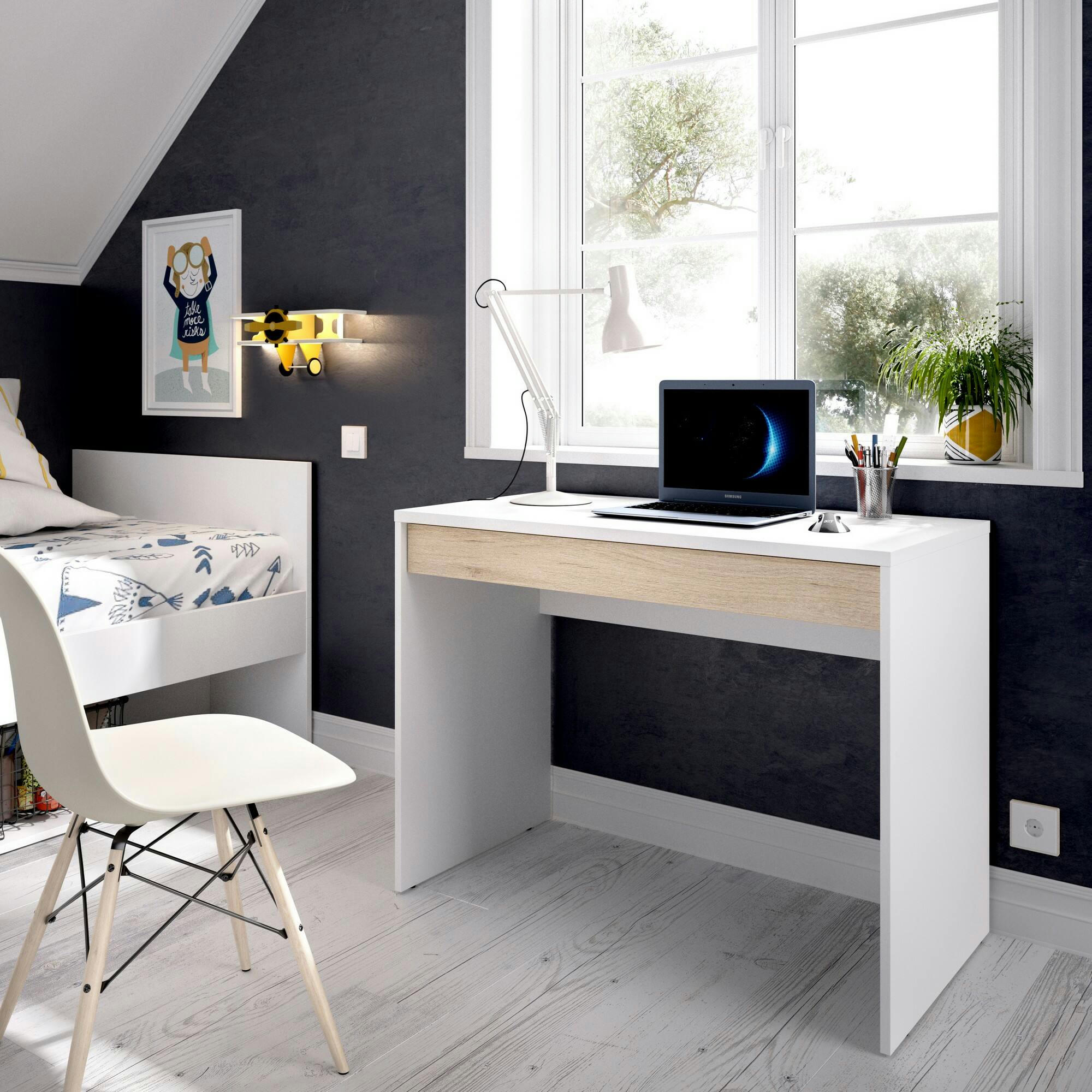 DDEFRE - Bureau effet bois blanc et chêne