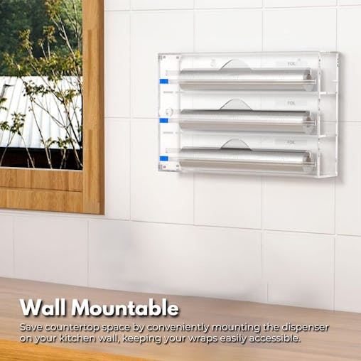 NNEWDS 3 in 1 Acrylic Wrap Dispenser with Cutter and Labels (Clear) GO-WD-103-SYD