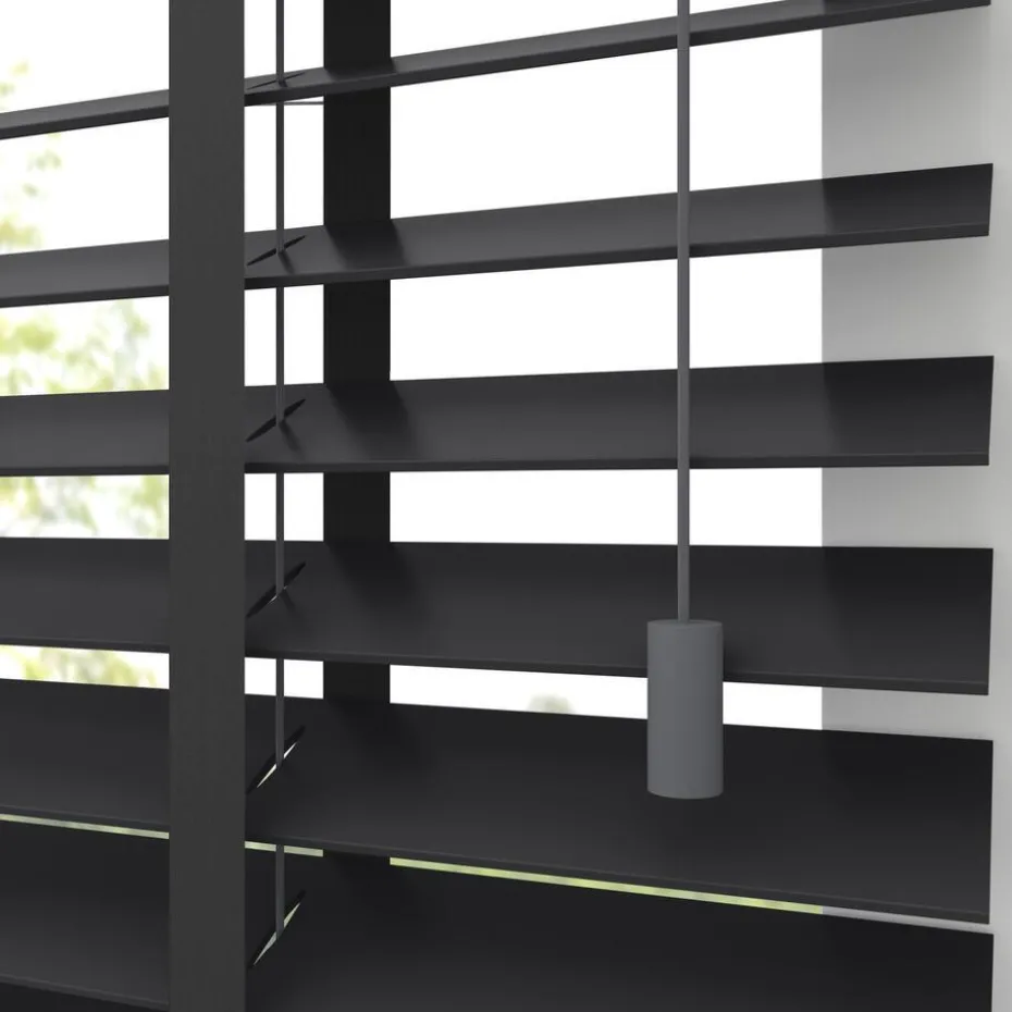 Kwantum Houten Jaloezieën | Jaloezieën | Fenstr Houten Jaloezie Wout  50mm Zwart