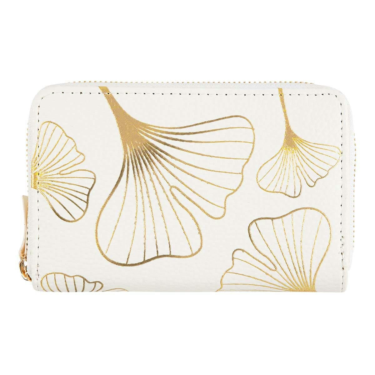 - Portefeuille Femme - Feuilles Ginkgo Dorées - Blanc