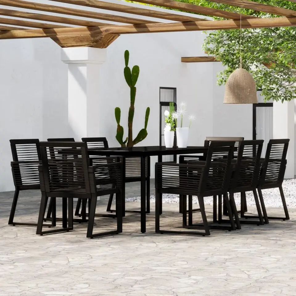vidaXL - 9-delige Tuinset - Zwart PVC rattan en staal - 200x100 cm