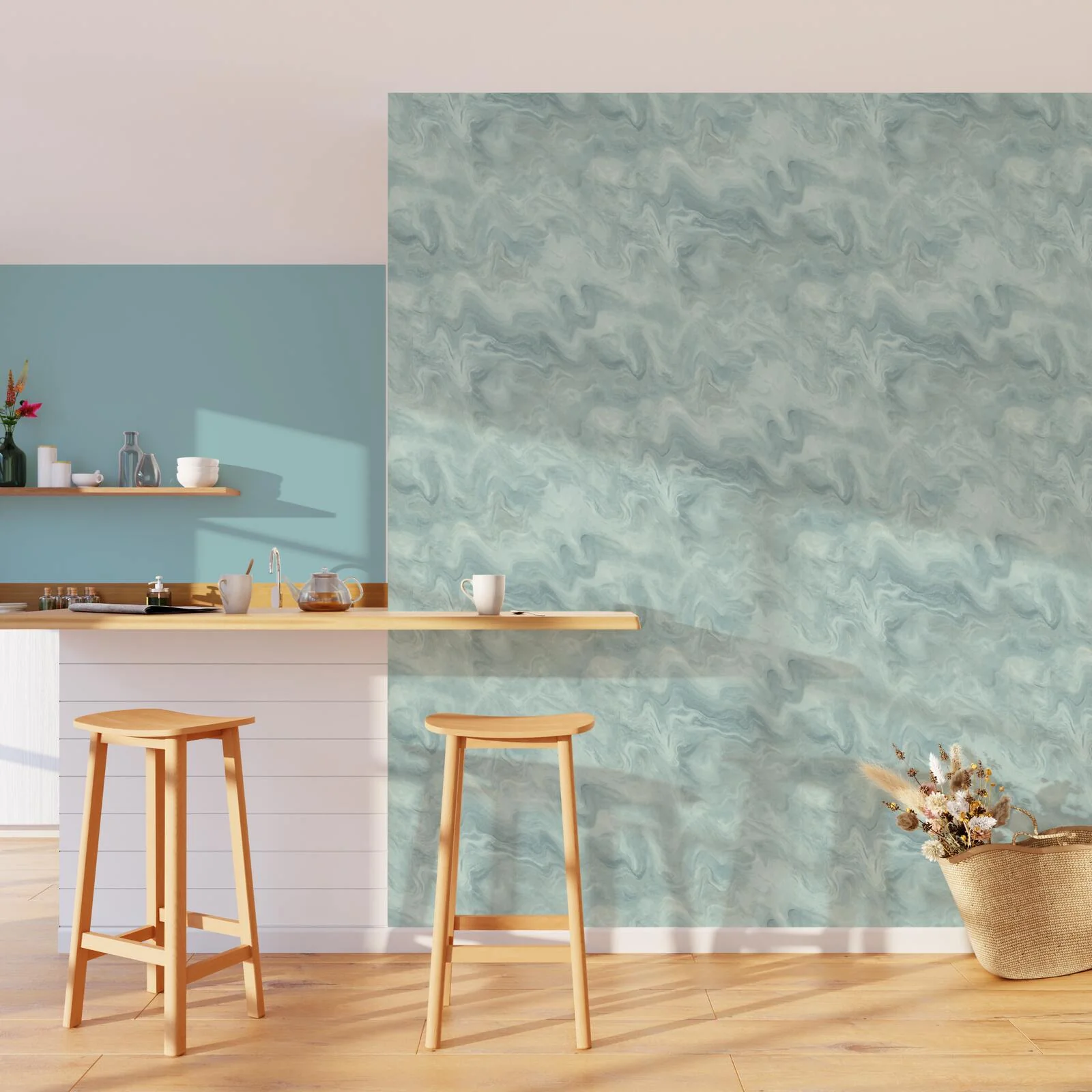 4MURS Papier peint intissé AZALÉ coloris bleu océan