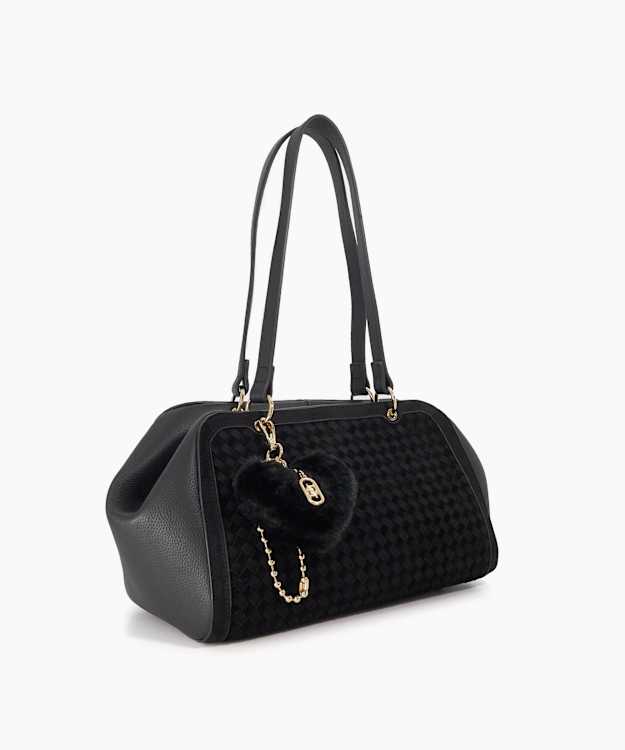 Decisively Black - Woven Suede Shoulder Bag