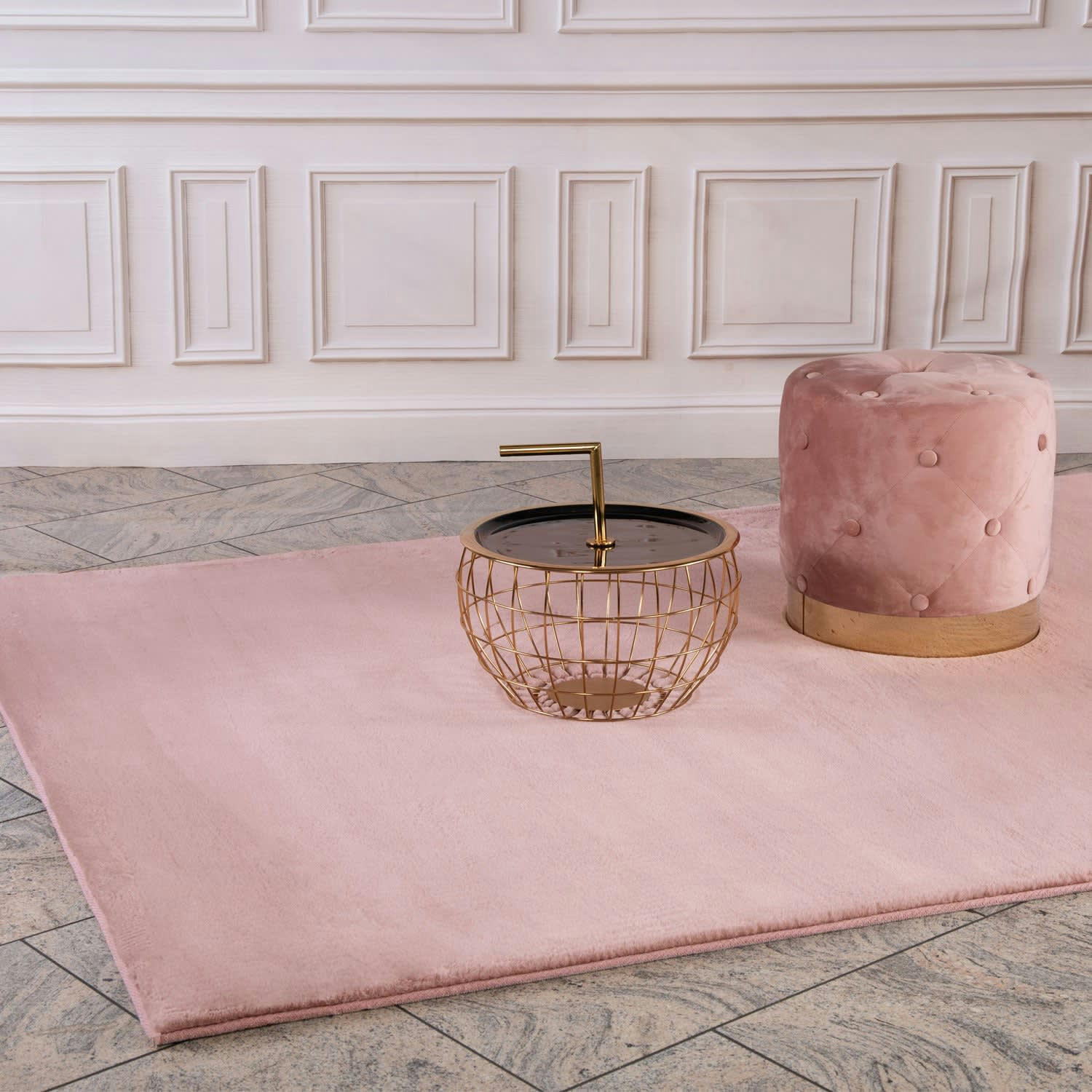 SOUGH - tapis de fourrure velours rose poudré 80x150cm
