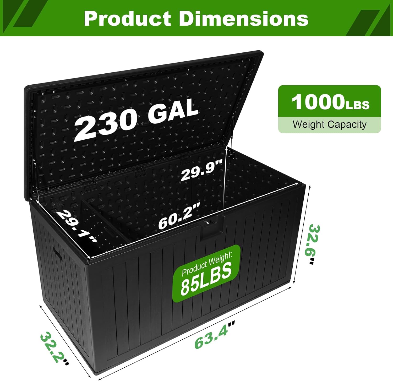 230 Gallon Outdoor Storage Box Waterproof, Extra Large Plastic Outside Deck Box Weatherproof, Resin Patio Storage Bin with Lock and Lids for Pool Equipment, Cushion, Black