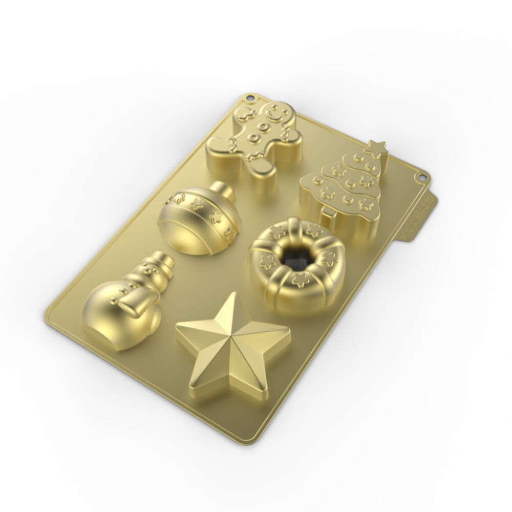 Moule gâteaux de No&euml;l silicone doré x6
