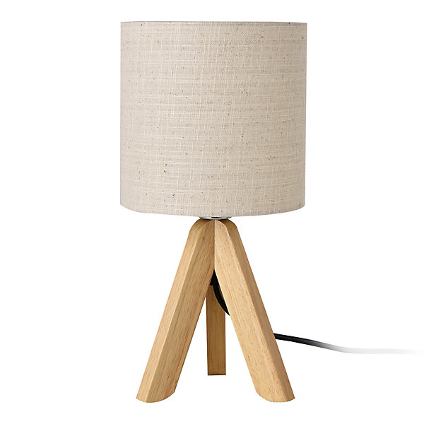 Lampe De Bureau Trépied E14 Bois Lin Hauteur 37.5 Cm Beige Bois Naturel lux.pro