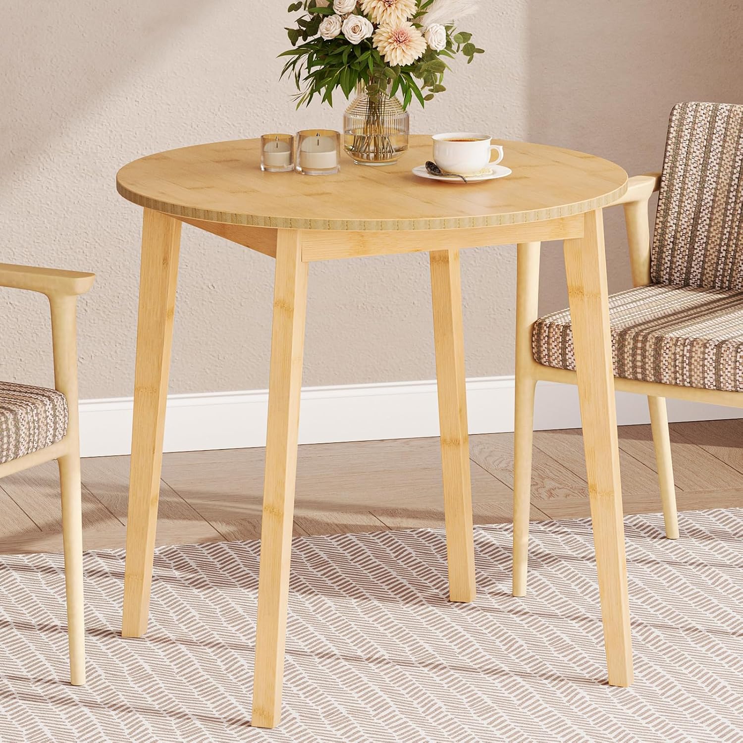 HOOBRO Bamboo Dining Table, Round Dining Table for 2, 27.5 Kitchen Table for Small Space, Writing Table, Easy to Assemble, for Dining Room, Living Room, Office, Kitchen, Apartment, Natural YL71CZ01G1
