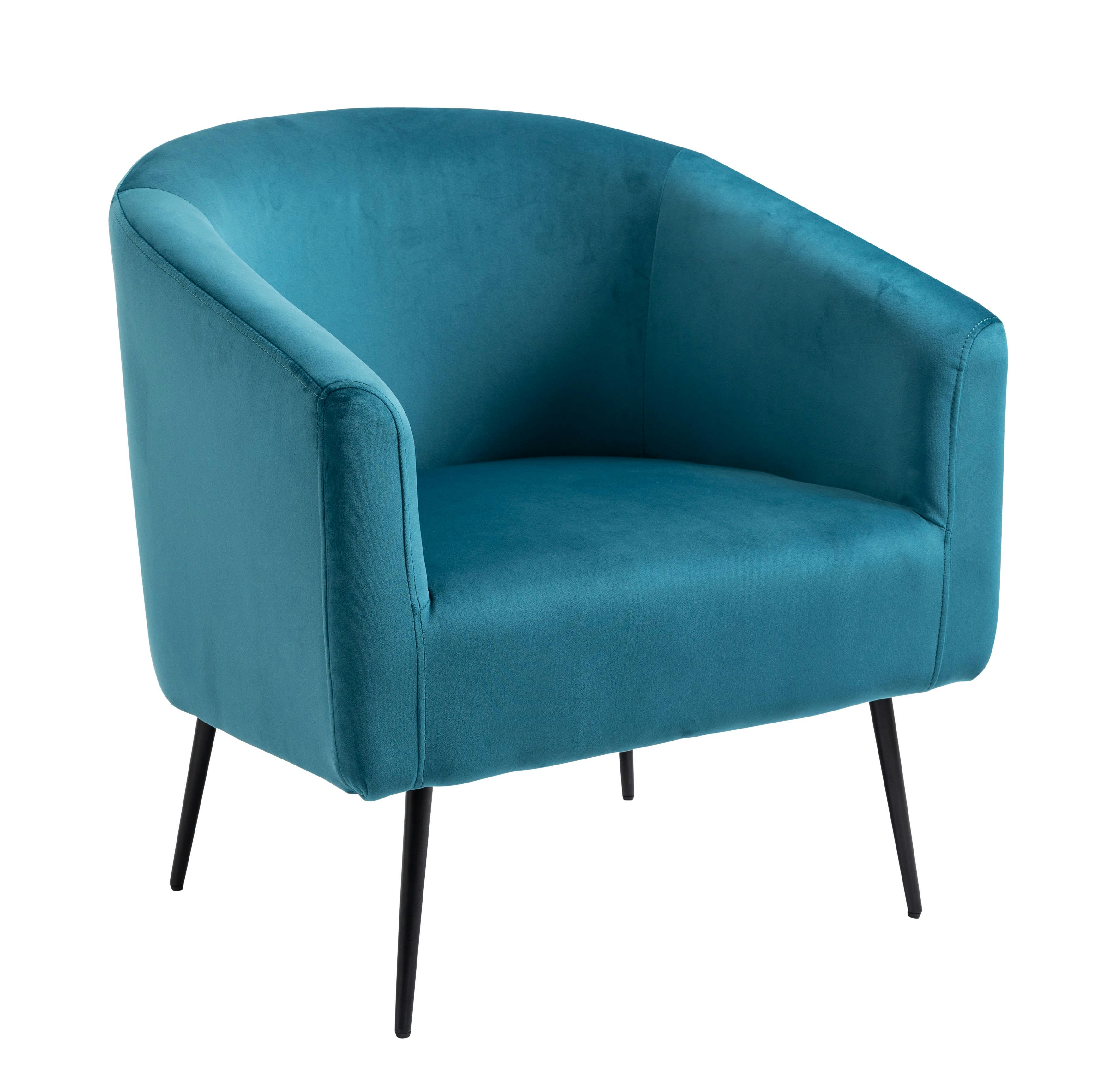 - Fauteuil de salon en métal et velours bleu canard