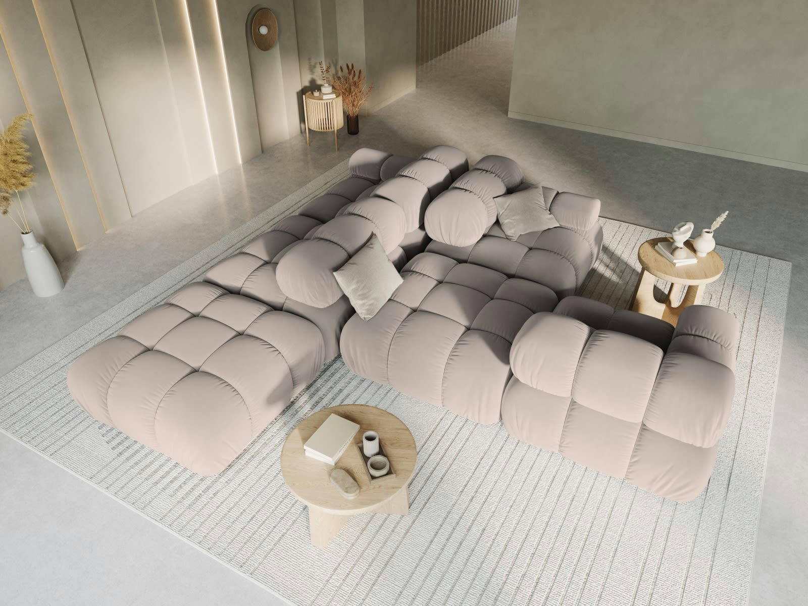 BELLIS - Canapé modulable gauche 4 places en tissu velours beige