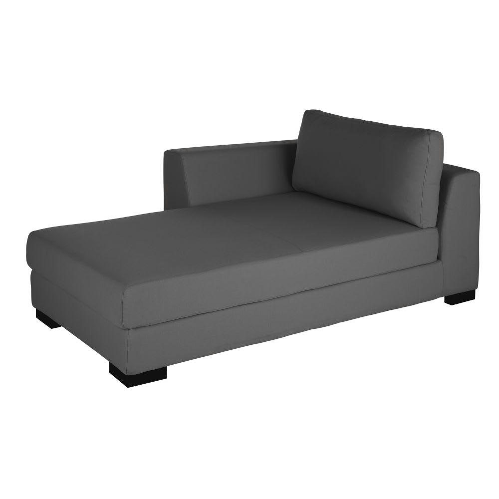 Terence - Méridienne-coffre gauche pour canapé modulable en toile gris ardoise
