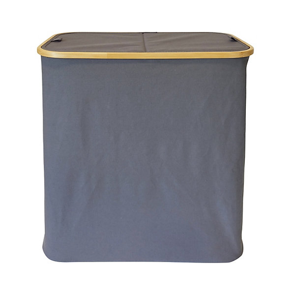 Panier à linge compartimenté et pliable gris et bambou, GoodHome Cervia