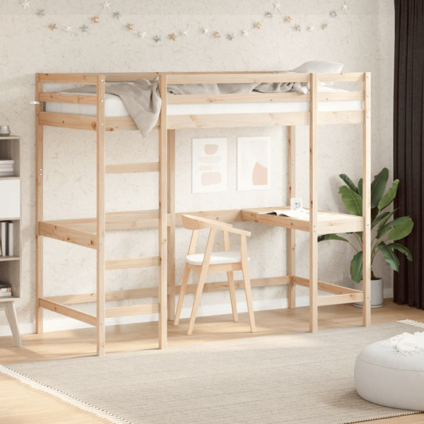 Łóżko na antresoli z biurkiem 100x200 cm lite drewno sosnowe