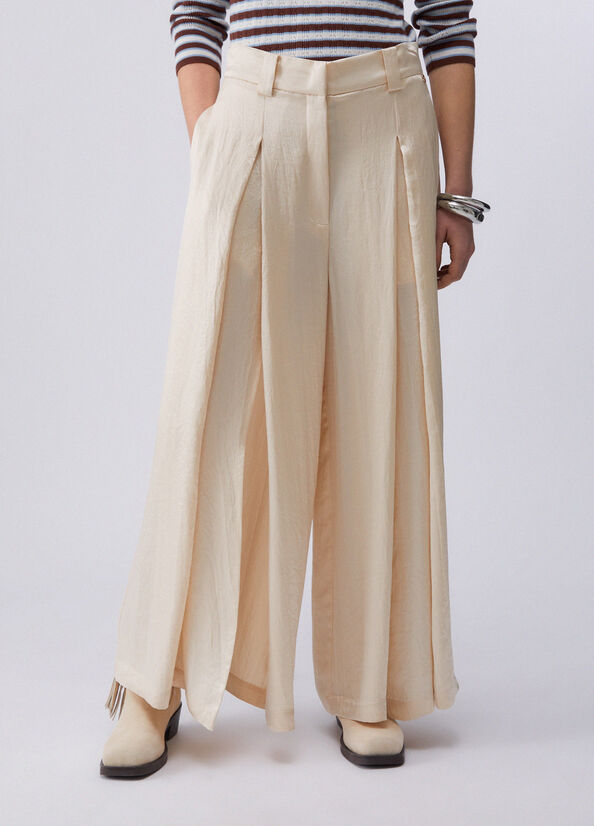 Pantaloni cropped in raso con spacchetti