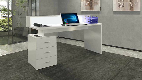 Bureau Flaminia, Bureau avec plateau, Bureau polyvalent, Bureau gain de place multi-positions, 160x60h90 cm, Blanc