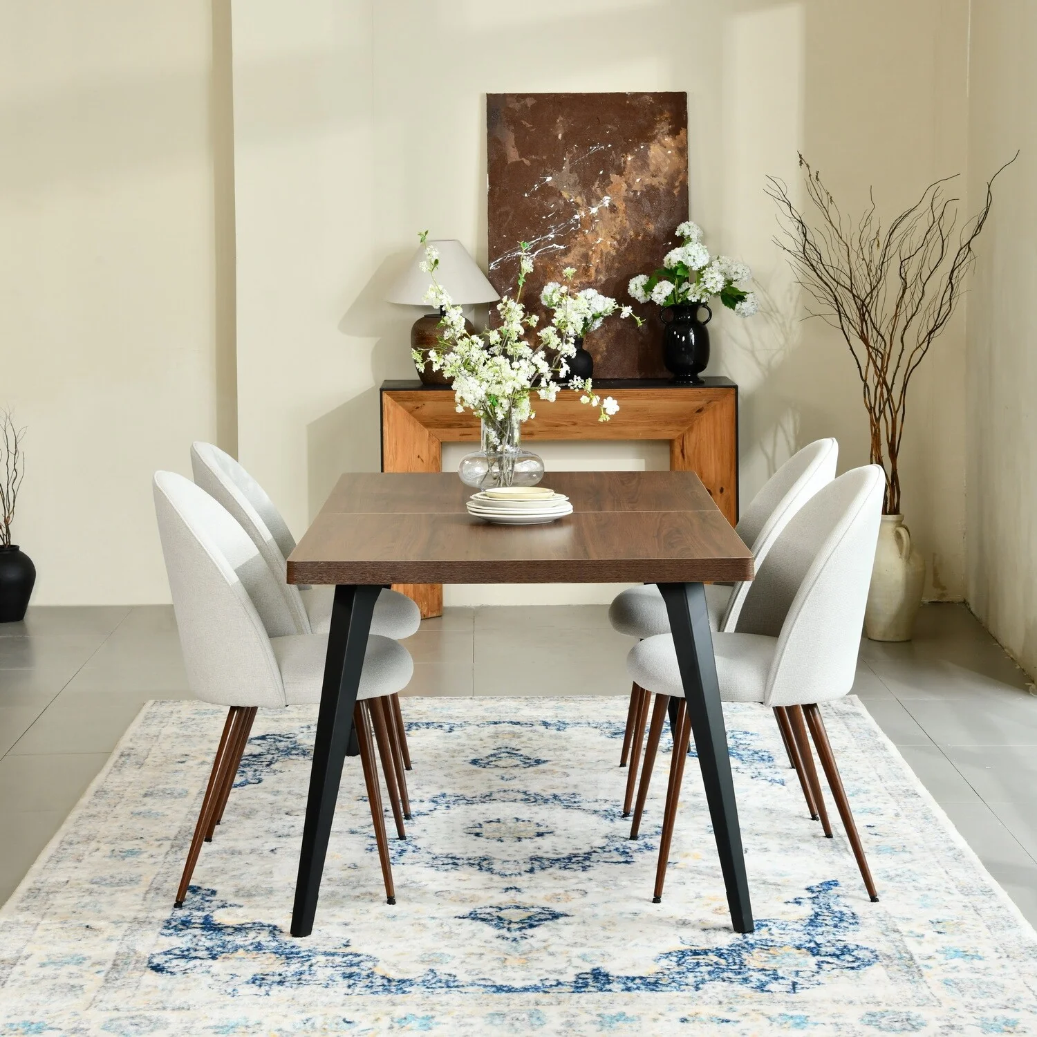 Homy Casa 5-Piece Modern Dining Set with Rectangular Table and 4 Upholstered Chairs