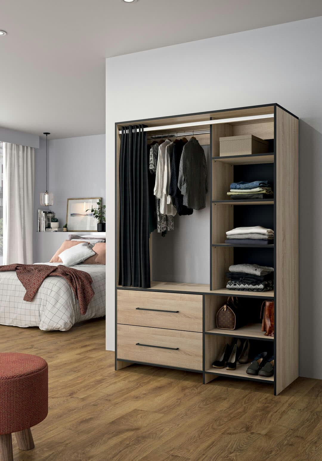 JUNGO - Dressing effet bois chêne naturel et noir