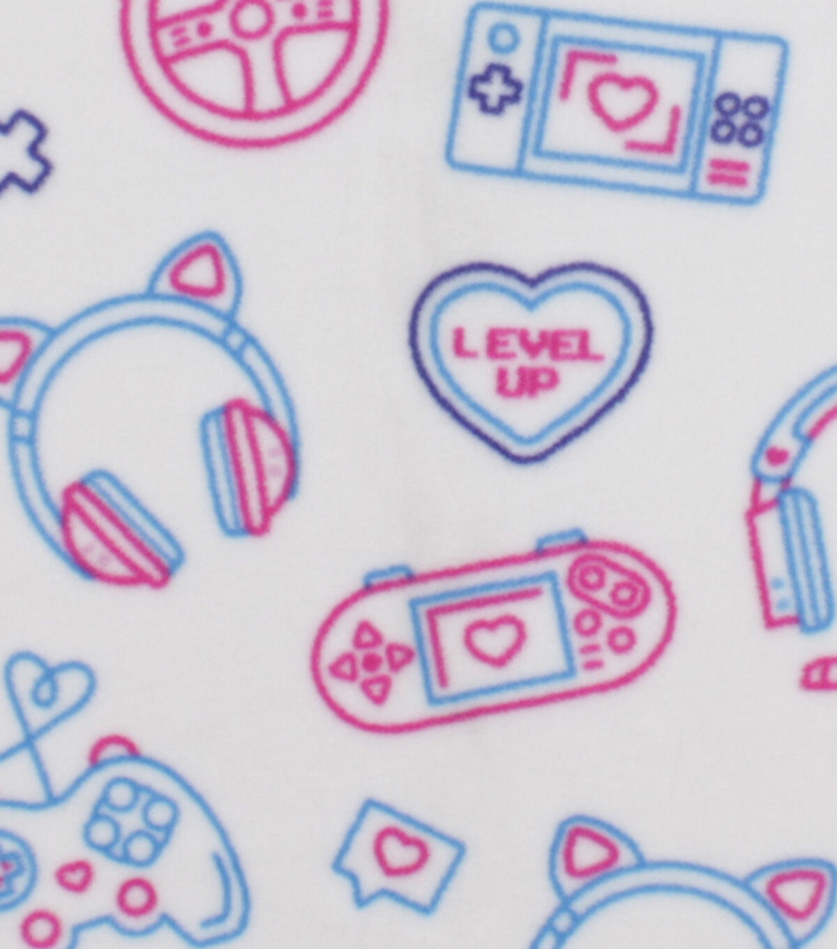 Pink Gaming Accessories on White Anti Pill Fleece Fabric