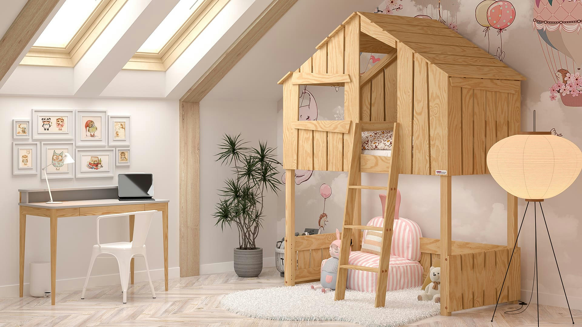 - Lit mezzanine en contreplaqué de pin 200x90 naturel