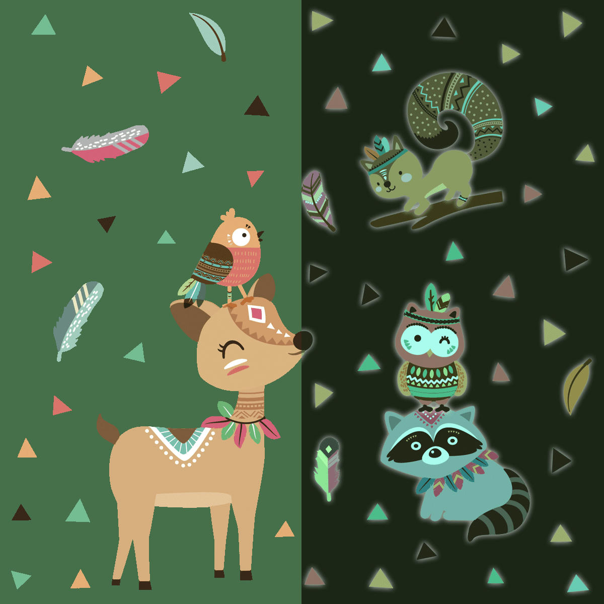 - Stickers mural phosphorescents lumineux animaux 65x50cm