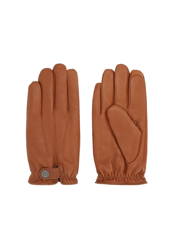 Brown leather gloves with touch screen function